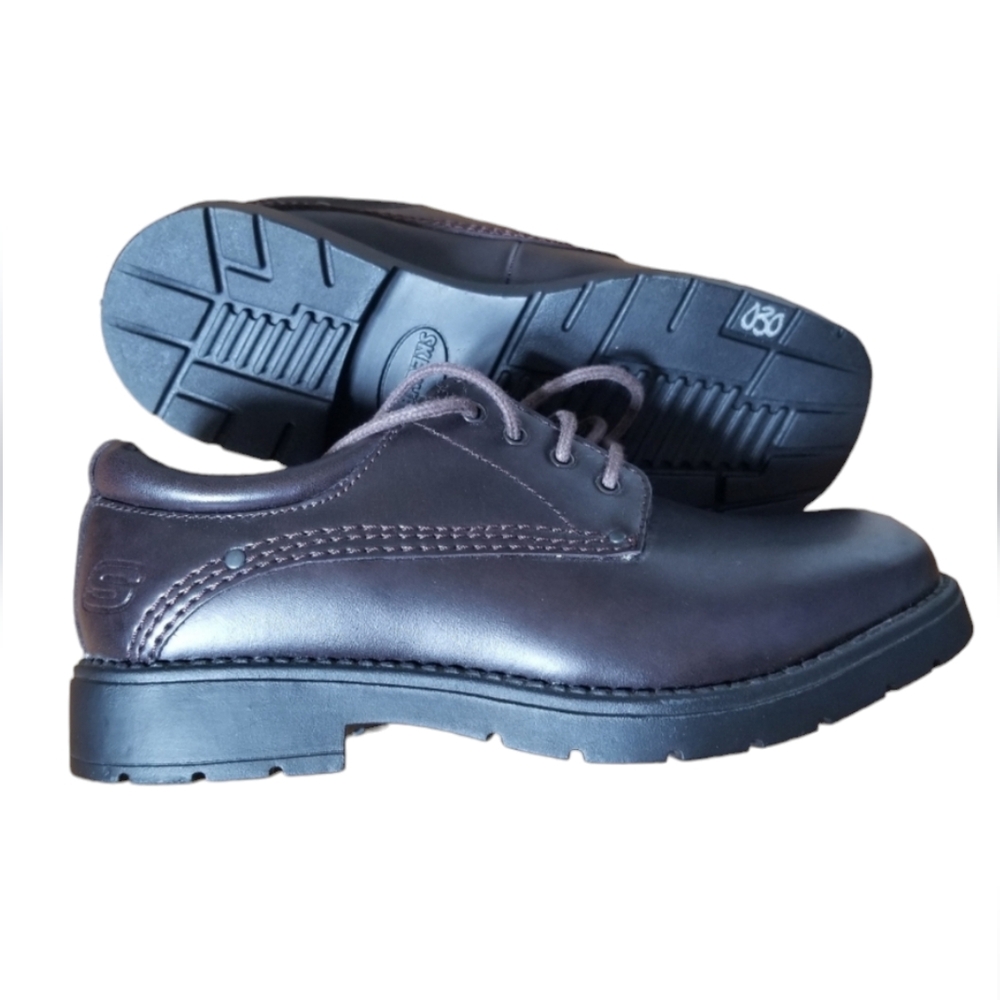 Skechers size 3.5 new boy's brown leather dress shoes